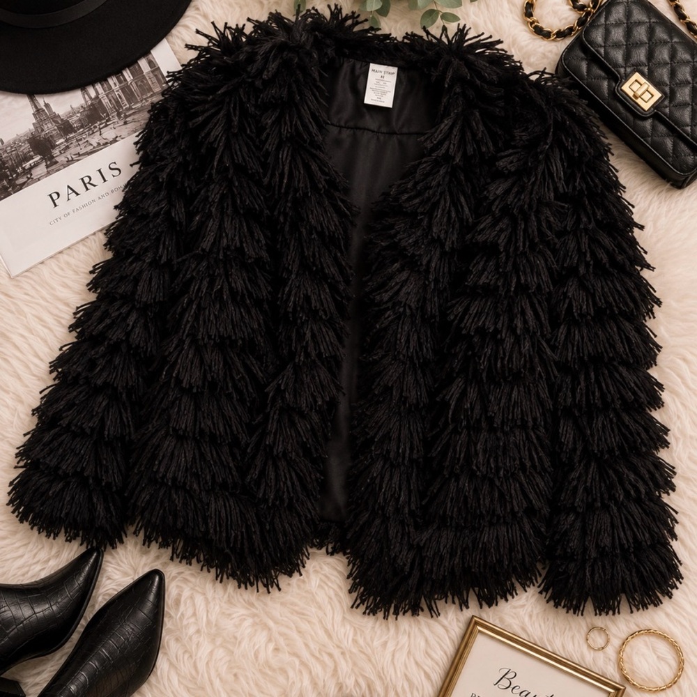 Main Strip Black Fringe Teddy Jacket for Women